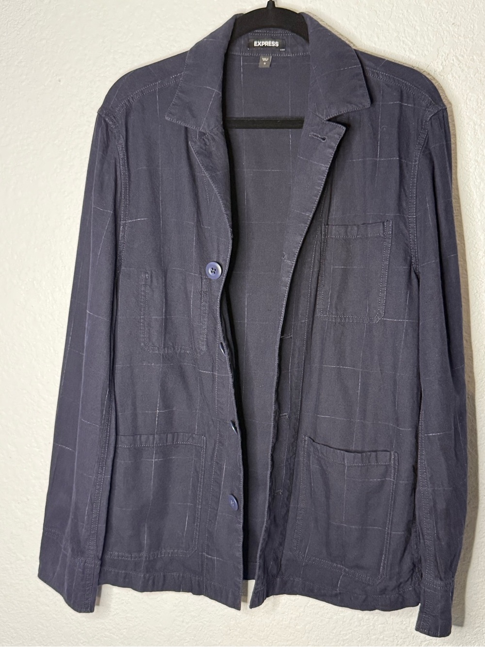 Express Men’s Navy Windowpane Lightweight Shirt Jacket